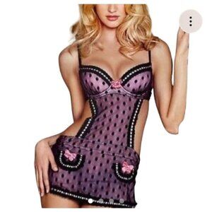 Victorias Secret Teddy Sexy Cutout Corset Push Up 34C Lace Maid Black Pink Dress